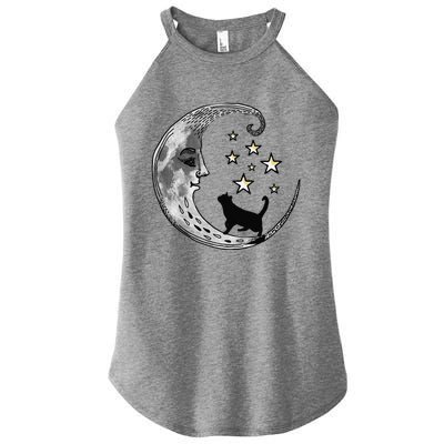 Moon And Stars With Black Cat Women's Perfect Tri Rocker Tank