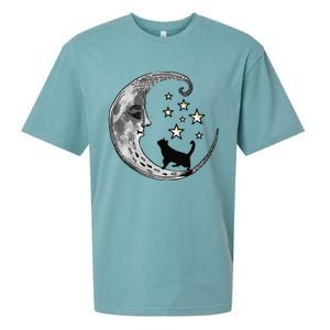 Moon And Stars With Black Cat Sueded Cloud Jersey T-Shirt