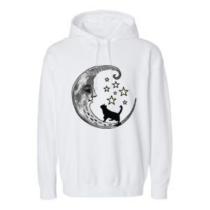 Moon And Stars With Black Cat Garment-Dyed Fleece Hoodie