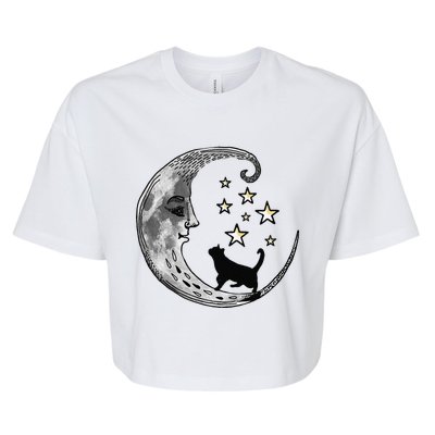 Moon And Stars With Black Cat Bella+Canvas Jersey Crop Tee