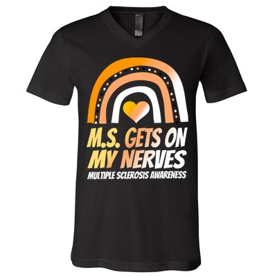 MS Awareness Shirts Multiple Sclerosis Wear Orange V-Neck T-Shirt