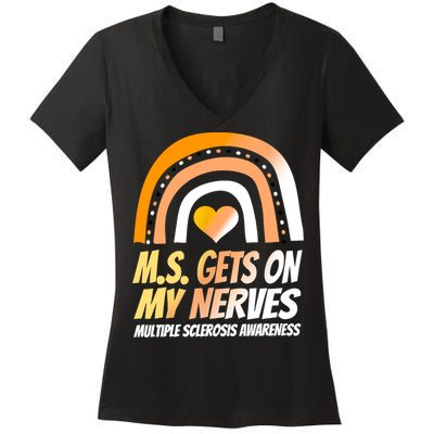 MS Awareness Shirts Multiple Sclerosis Wear Orange Women's V-Neck T-Shirt