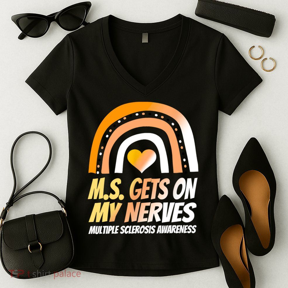 MS Awareness Shirts Multiple Sclerosis Wear Orange Women's V-Neck T-Shirt
