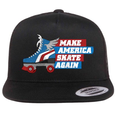Make America Skate Again Red White And Blue Distressed Gift Flat Bill Trucker Hat