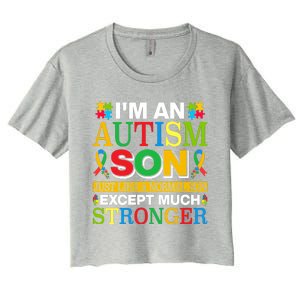 Motivational Autism Son Fathers Day Mothers Day Autism Awareness Women's Crop Top Tee