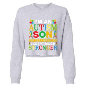 Motivational Autism Son Fathers Day Mothers Day Autism Awareness Cropped Pullover Crew