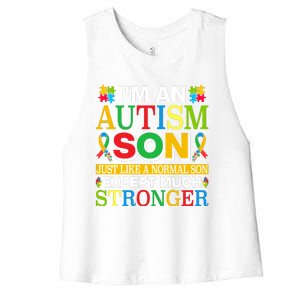 Motivational Autism Son Fathers Day Mothers Day Autism Awareness Women's Racerback Cropped Tank