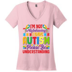 Motivational Autism Slogans Autism Awareness Autism Acceptance Disability Month Women's V-Neck T-Shirt