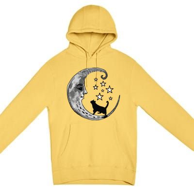 Moon And Stars With Black Cat Premium Pullover Hoodie