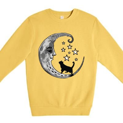 Moon And Stars With Black Cat Premium Crewneck Sweatshirt