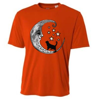 Moon And Stars With Black Cat Cooling Performance Crew T-Shirt