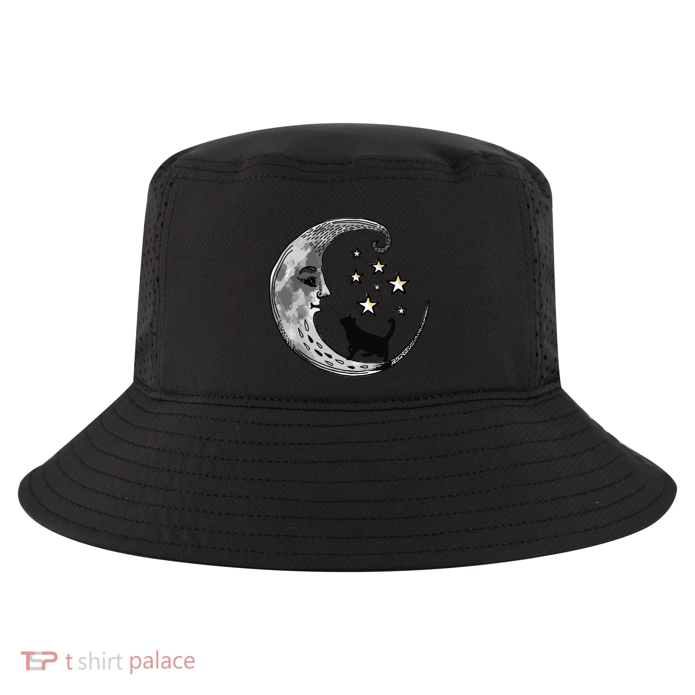 Moon And Stars With Black Cat Cool Comfort Performance Bucket Hat