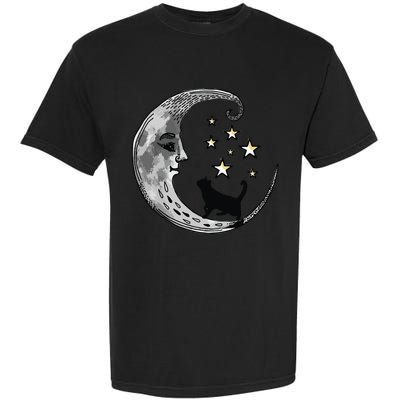 Moon And Stars With Black Cat Garment-Dyed Heavyweight T-Shirt