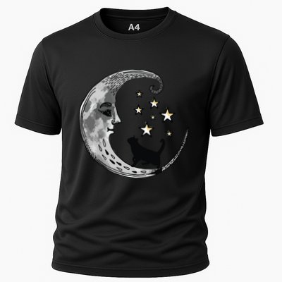 Moon And Stars With Black Cat Performance Shirt