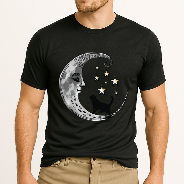 Moon And Stars With Black Cat Performance Shirt