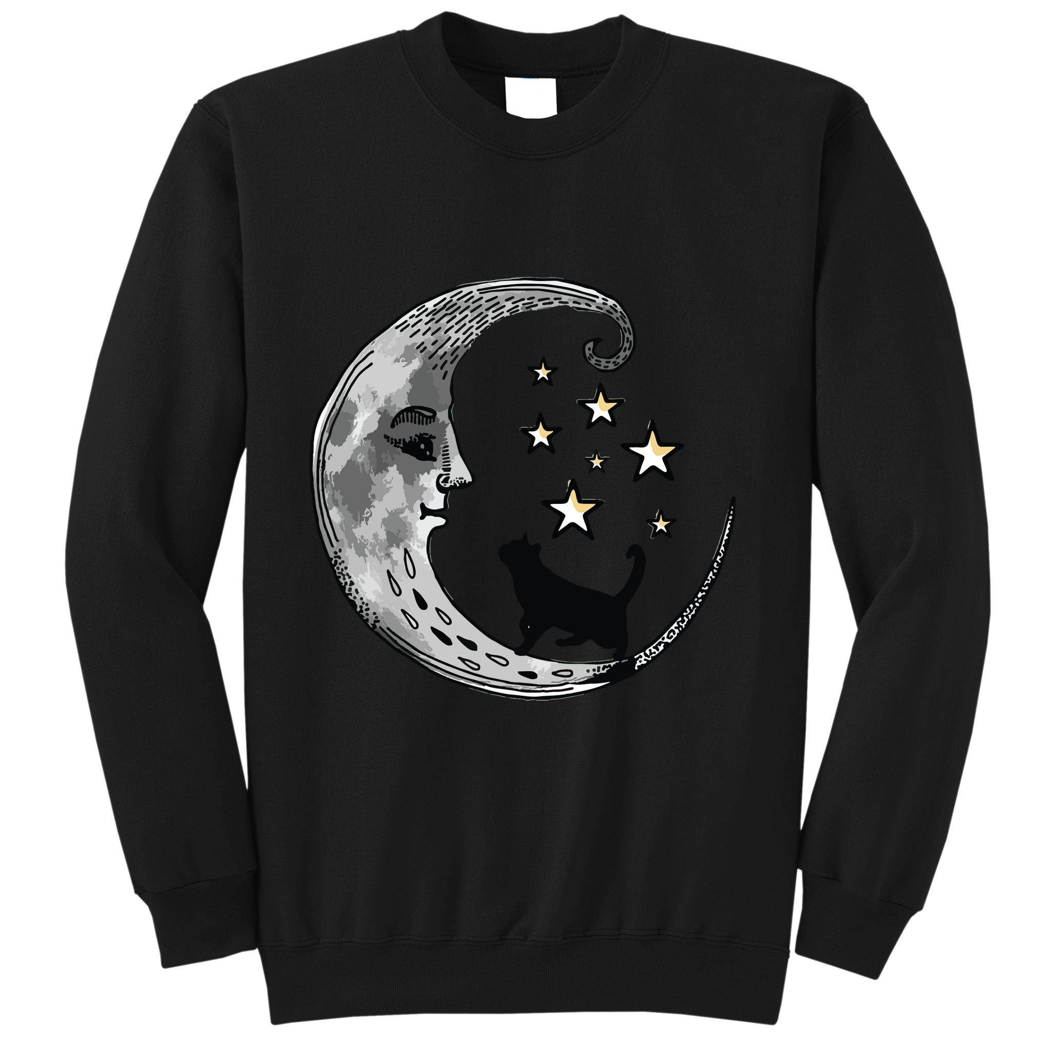 Moon And Stars With Black Cat Sweatshirt