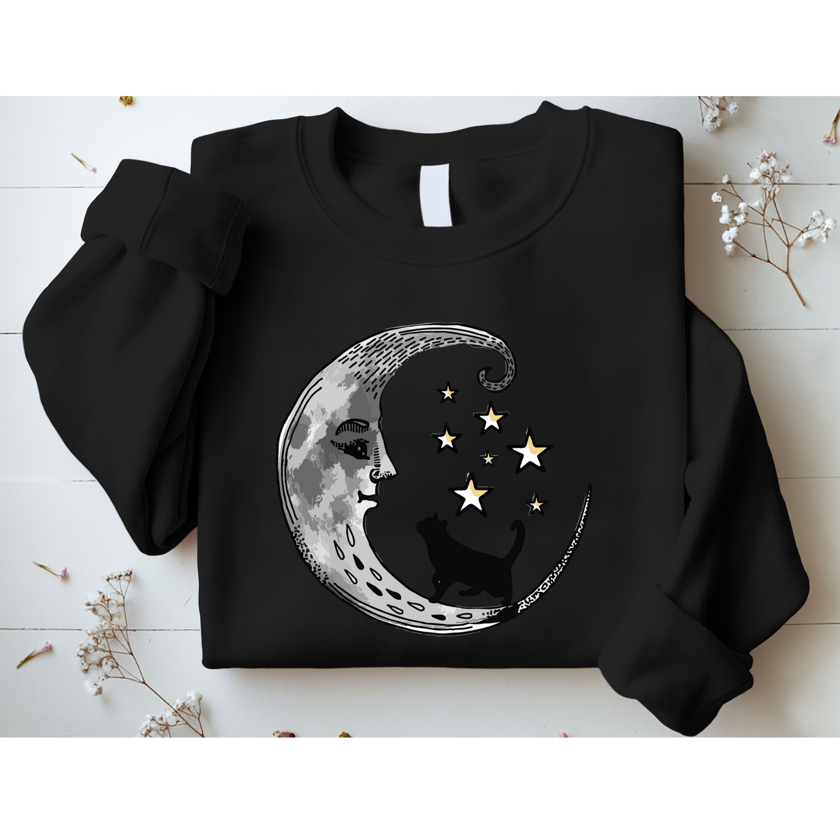 Moon And Stars With Black Cat Sweatshirt