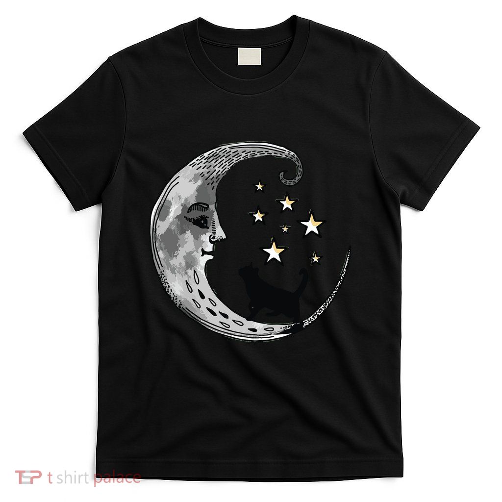 Moon And Stars With Black Cat T-Shirt