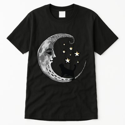 Moon And Stars With Black Cat Tall T-Shirt