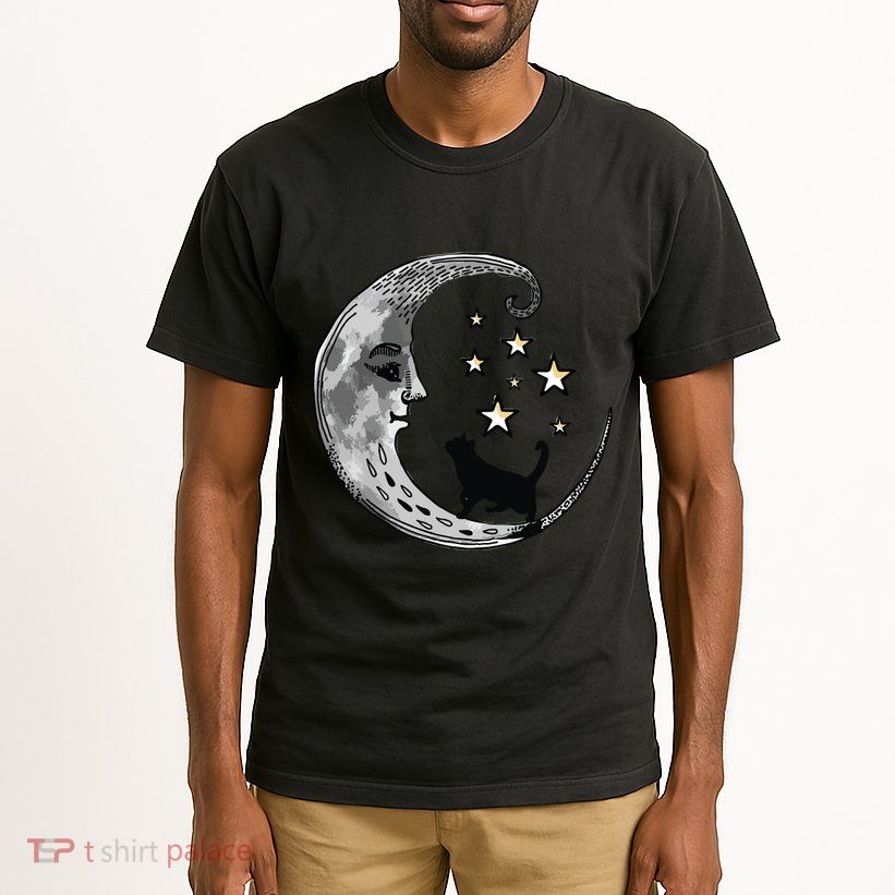 Moon And Stars With Black Cat Tall T-Shirt