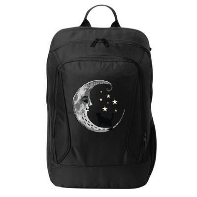 Moon And Stars With Black Cat City Backpack