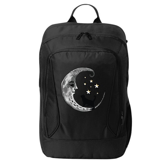Moon And Stars With Black Cat City Backpack