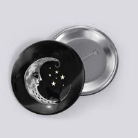 Moon And Stars With Black Cat Button