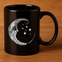 Moon And Stars With Black Cat 11oz C Handle Ceramic Mug