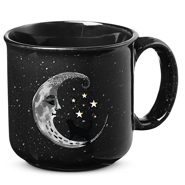 Moon And Stars With Black Cat 15oz Campfire Ceramic Mug
