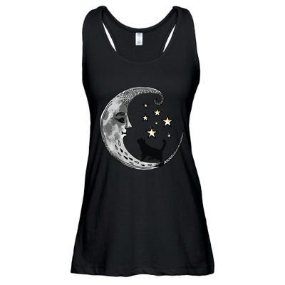 Moon And Stars With Black Cat Ladies Essential Flowy Tank