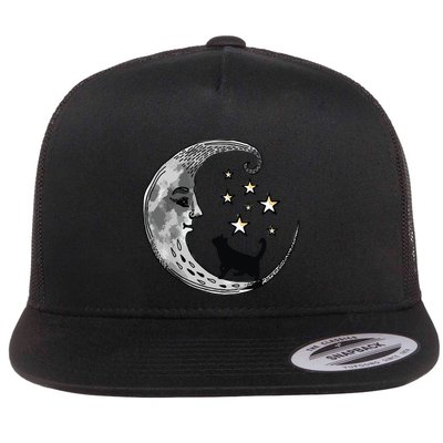 Moon And Stars With Black Cat Flatbill Hat