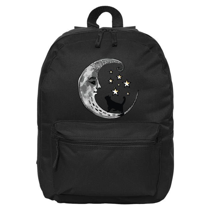 Moon And Stars With Black Cat 16 in Basic Backpack