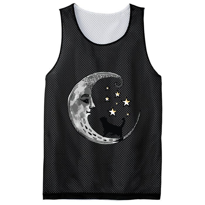 Moon And Stars With Black Cat Mesh Reversible Basketball Jersey Tank