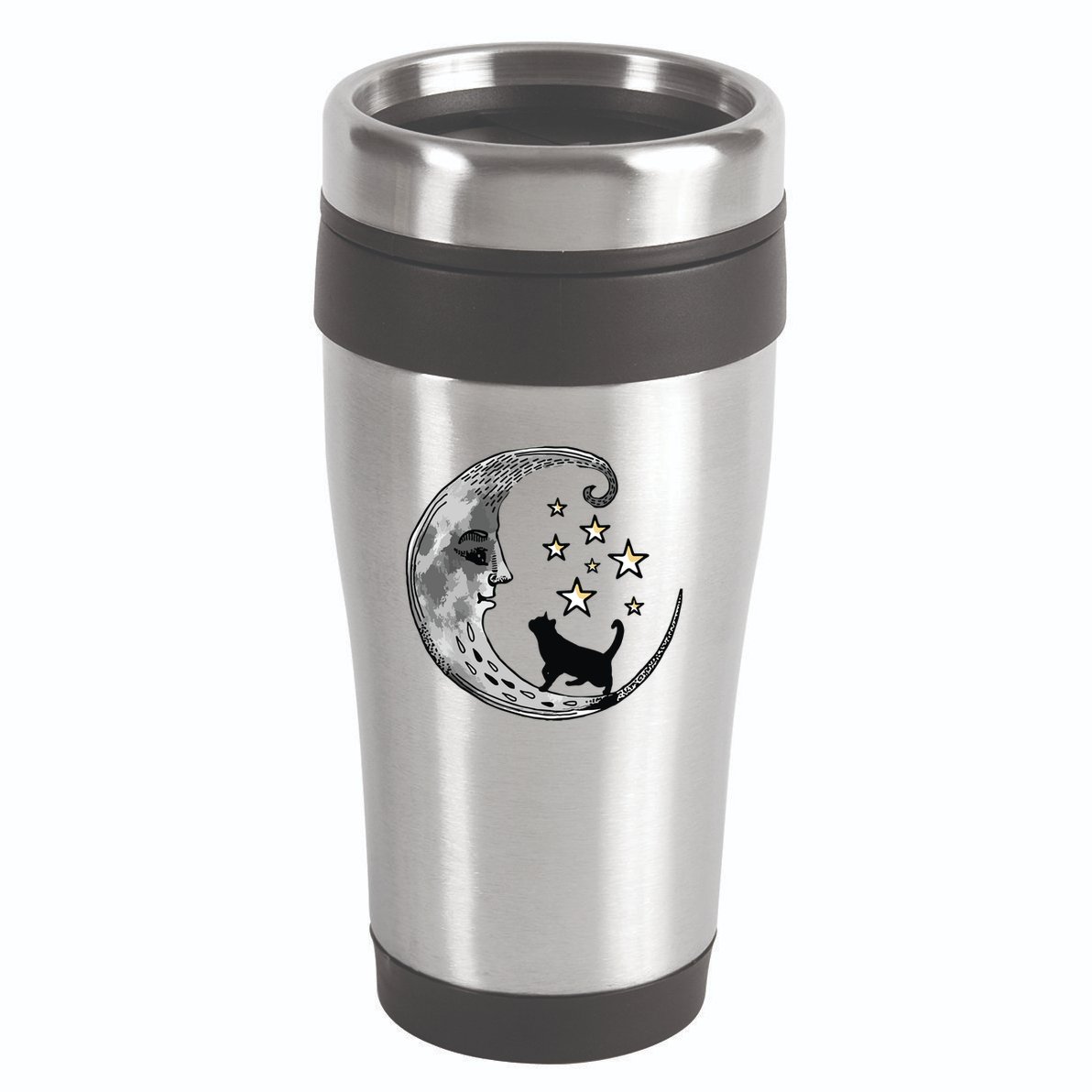 Moon And Stars With Black Cat 16oz Travel Tumbler