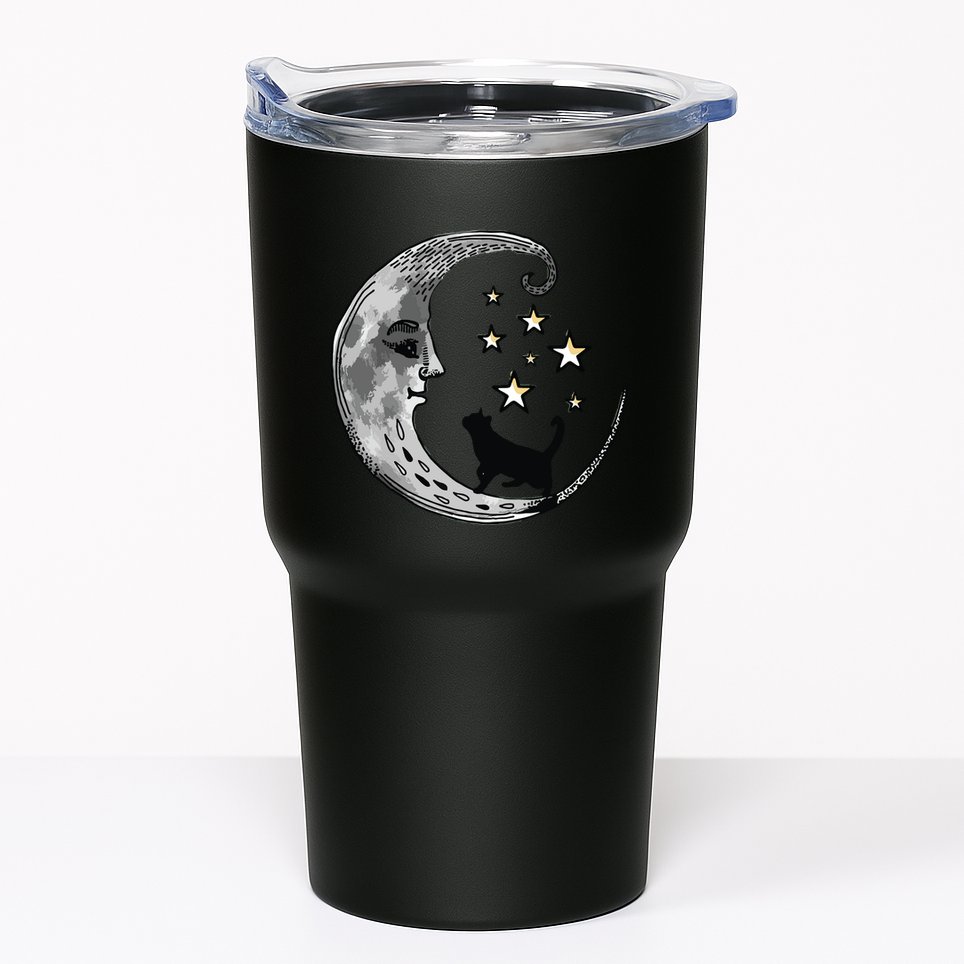 Moon And Stars With Black Cat Tumbler