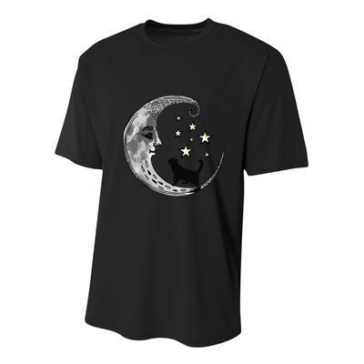 Moon And Stars With Black Cat Youth Performance Sprint T-Shirt