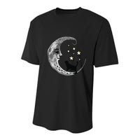 Moon And Stars With Black Cat Youth Performance Sprint T-Shirt