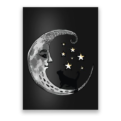 Moon And Stars With Black Cat Poster