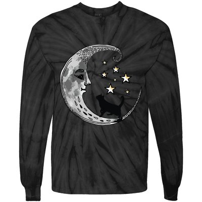 Moon And Stars With Black Cat Tie-Dye Long Sleeve Shirt