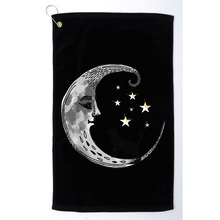 Moon And Stars With Black Cat Golf Towel
