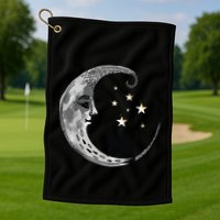 Moon And Stars With Black Cat Golf Towel