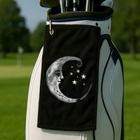 Moon And Stars With Black Cat Golf Towel