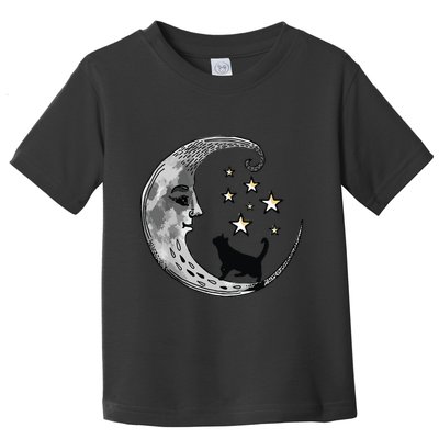 Moon And Stars With Black Cat Toddler T-Shirt