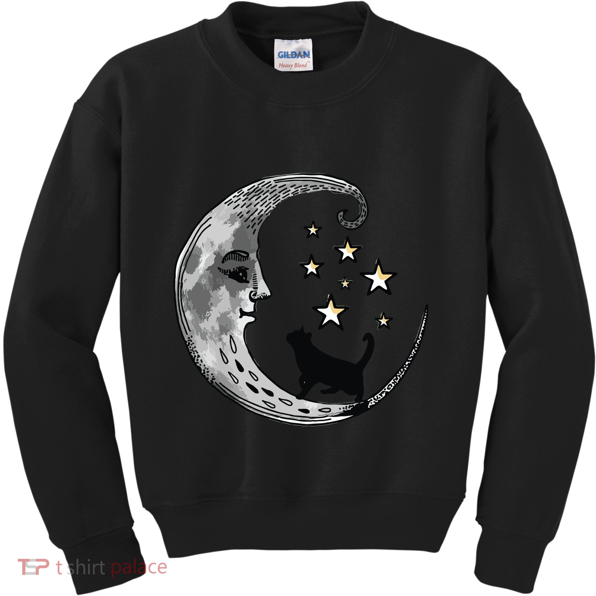 Moon And Stars With Black Cat Kids Sweatshirt