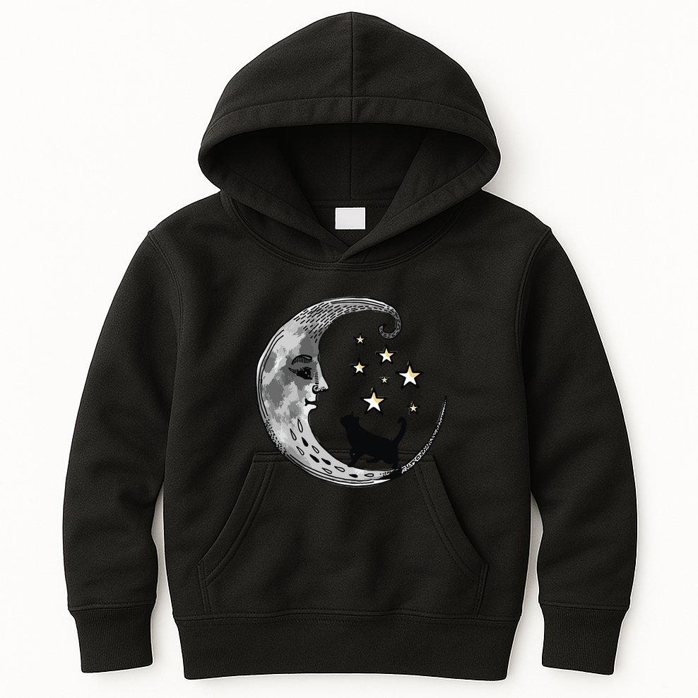 Moon And Stars With Black Cat Kids Hoodie