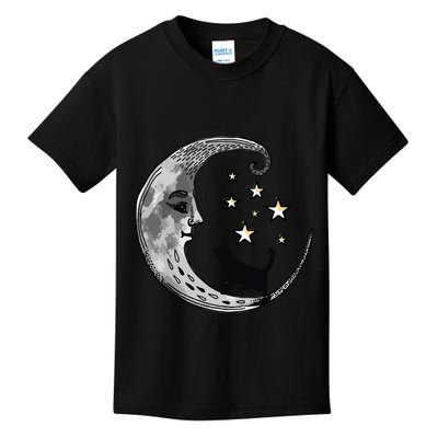 Moon And Stars With Black Cat Kids T-Shirt