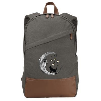 Moon And Stars With Black Cat Cotton Canvas Backpack
