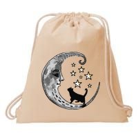 Moon And Stars With Black Cat Drawstring Bag