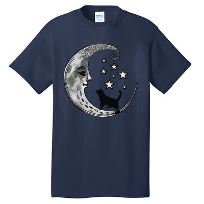 Moon And Stars With Black Cat Tall T-Shirt