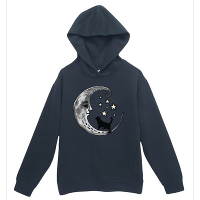 Moon And Stars With Black Cat Urban Pullover Hoodie